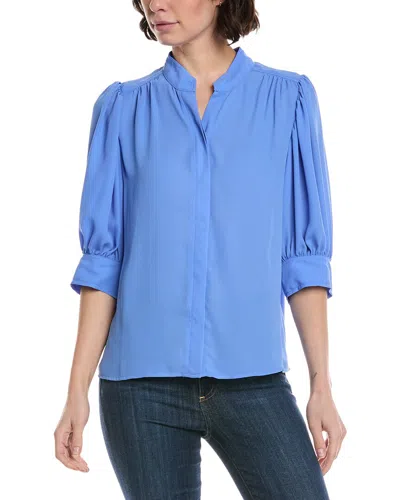 Cece Split Neck Collared Top In Blue
