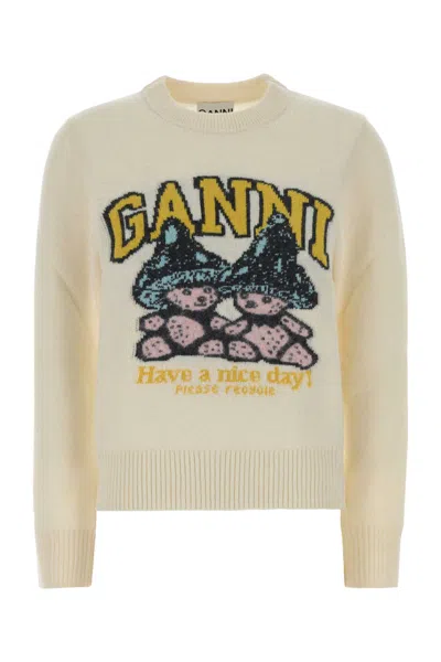Ganni Basic Cotton Long-sleeve T-shirt With Teddy Mushroom Print In White