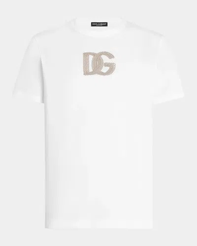 Dolce & Gabbana Cotton T-shirt With Patch Logo On The Front In Bianco Ott
