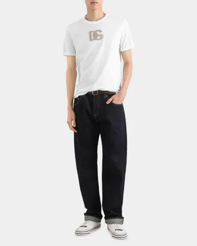 Dolce & Gabbana Cotton T-shirt With Patch Logo On The Front In Bianco Ott