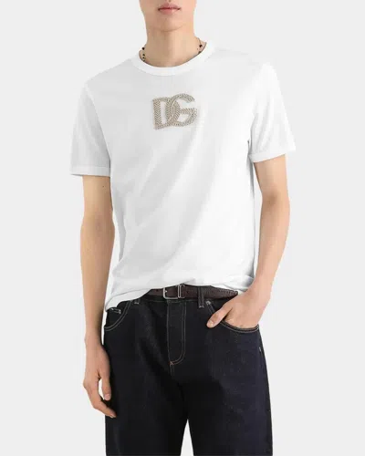Dolce & Gabbana Cotton T-shirt With Patch Logo On The Front In Bianco Ott