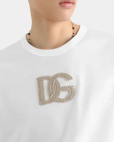 Dolce & Gabbana Cotton T-shirt With Patch Logo On The Front In Bianco Ott
