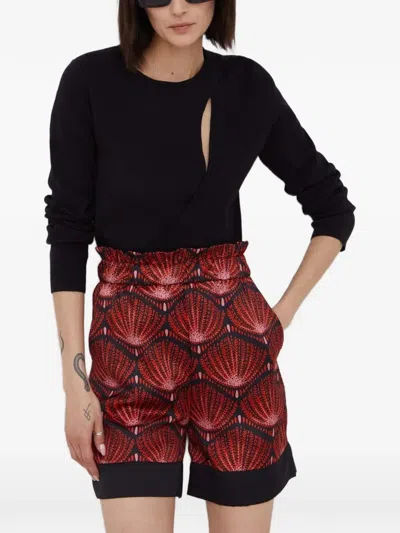 Sisley Paris Ruffled Patterned Shorts In Black