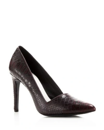 Shop Alice And Olivia Embossed Pointed Pumps In Bordeaux