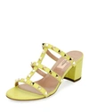 Valentino Rockstud Caged 60mm Slide Sandal In Yellow
