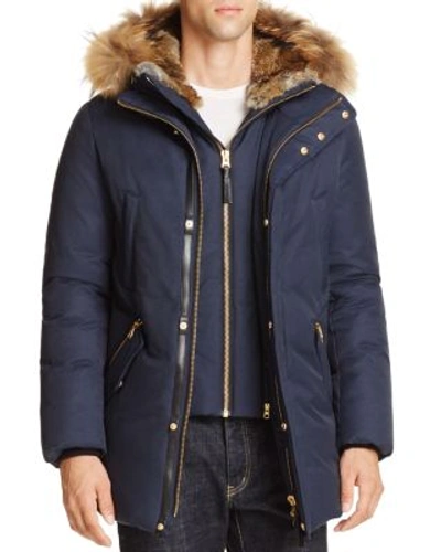 Shop Mackage Edward Fur Trim Hooded Jacket In Navy