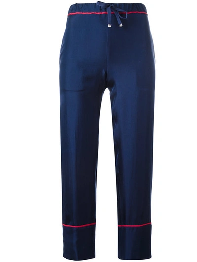 Moncler Cropped Silk Trousers In Blue