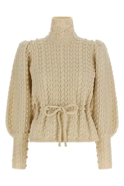 Zimmermann Valiant Embroidered Tie-detailed Wool Sweater In White