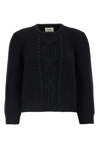 Saint Laurent Wool Sweater With Processing In Black