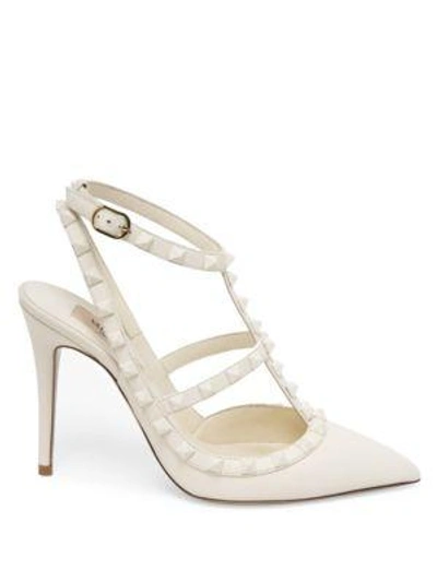 Shop Valentino Rockstud Leather Slingback Pumps In White