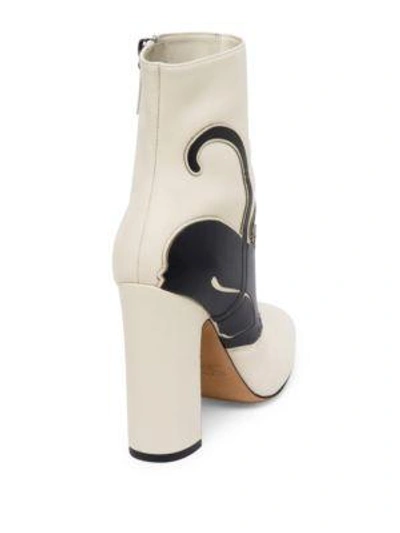 Shop Valentino Panther Leather Block Heel Booties In Ivory