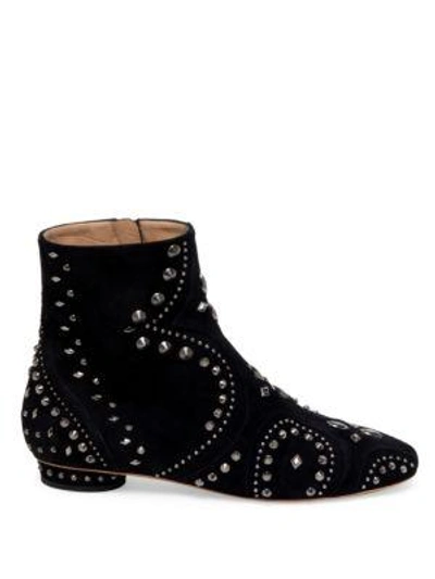 Shop Valentino Pebbles Studded Suede Booties In Black