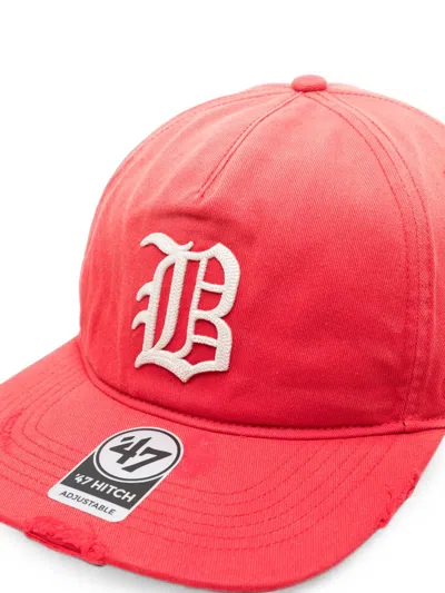 Represent Distressed Logo-embroidered Cap In Red