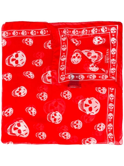 Alexander Mcqueen Skull-print Silk-chiffon Scarf In Coral/ Beige