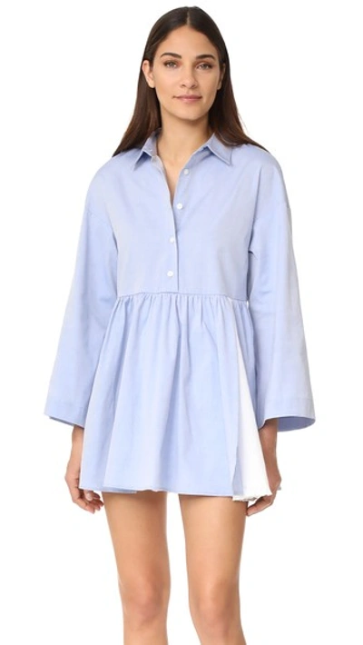 Sandy Liang Cosmo Broderie Anglaise-paneled Cotton-poplin Mini Dress In Office Blues