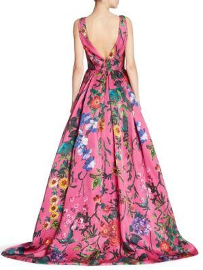 Shop Monique Lhuillier Sleeveless V-neck Ball Gown In Orchid Multi