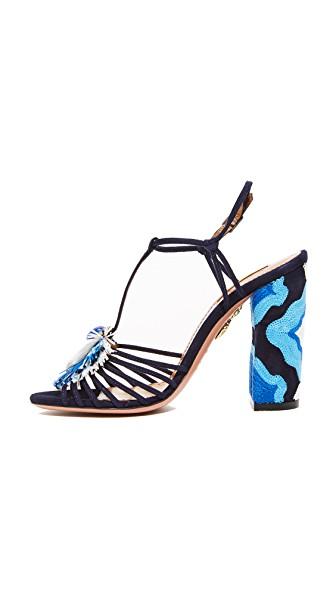 Aquazzura Samba Embellished Suede Block-heel Sandals In Ink | ModeSens