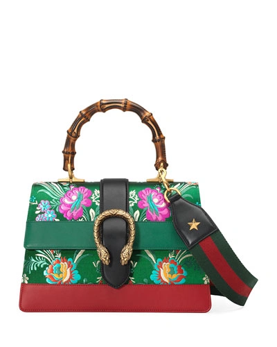 Gucci Dionysus Medium Jacquard Top-handle Satchel Bag In Green Metallic