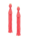 Oscar De La Renta Bead-embellished Tassel-drop Clip-on Earrings In Coral