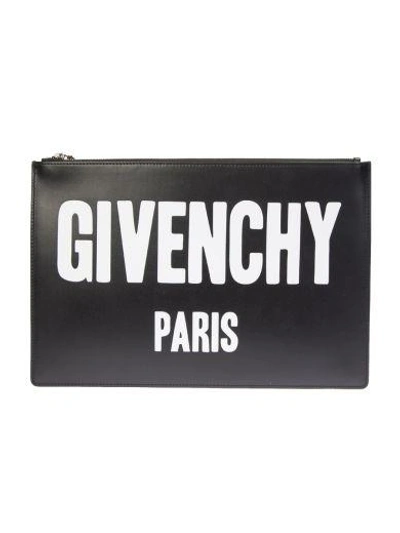 Shop Givenchy Logo Print Black Leather Pouch