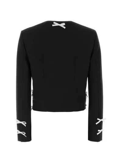Moschino Wool Blazer Cropped Tailored Bow Detail In Black
