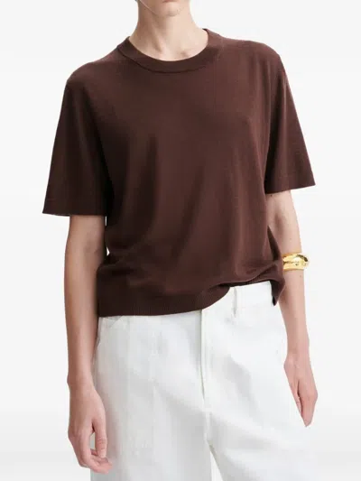 Vanessa Bruno 메리노 울 반소매 스웨터 In Brown