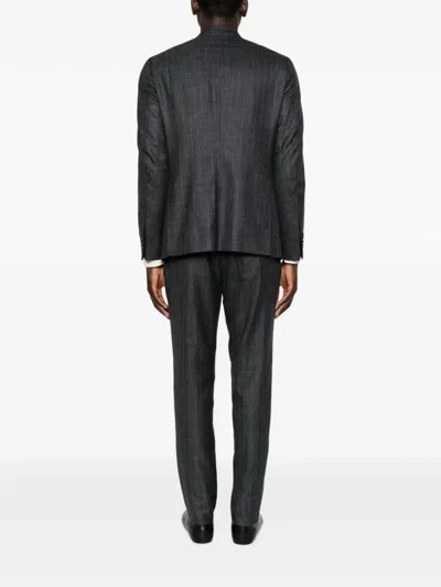 Isaia Pinstriped Double-breasted Suit In Gray