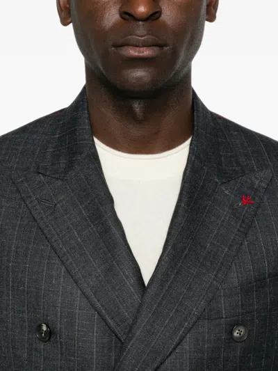 Isaia Pinstriped Double-breasted Suit In Gray