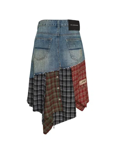 Andersson Bell Plaid Patchwork Skirt In Blue
