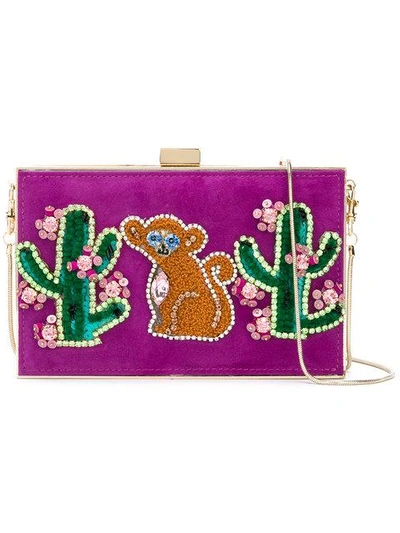 Shop Gedebe Cactus And Monkey Patch Clutch - Pink