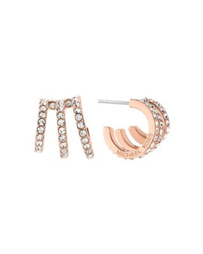 Shop Michael Kors Pavé Triple Hoop Earrings In Rose Gold