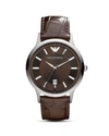 EMPORIO ARMANI ROUND SILVER & BROWN WATCH WITH CROCODILE EMBOSSED STRAP, 43MM,AR2413