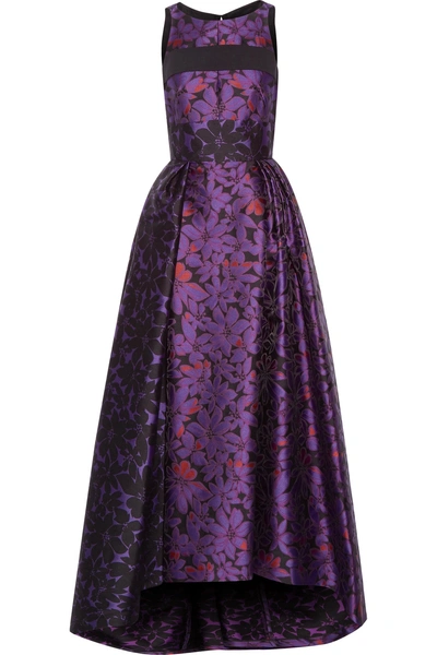 J Mendel Cutout Pleated Printed Wool-blend Gown