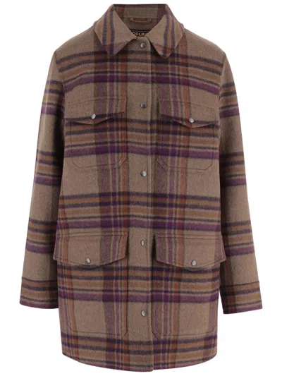 Woolrich Multi Check Pattern Wool-blend Flap Pockets Shirt In Brown