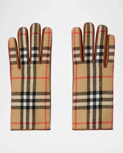 Burberry Check-pattern Gloves In Brown
