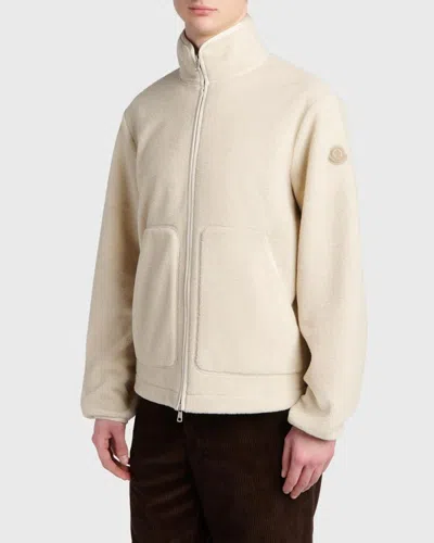 Moncler Stand Collar Zip Cardigan Sweater In Neutral