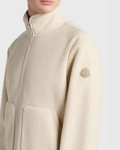 Moncler Stand Collar Zip Cardigan Sweater In Neutral
