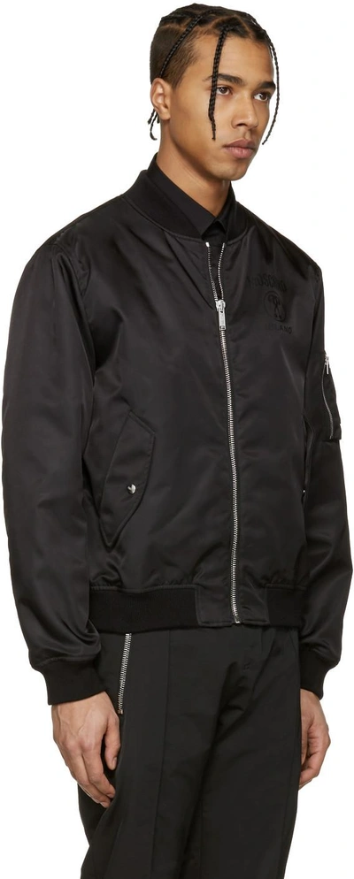 Shop Moschino Black Nylon Bomber Jacket