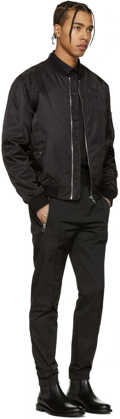 Shop Moschino Black Nylon Bomber Jacket