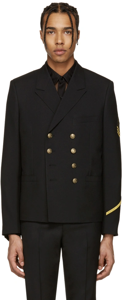 Saint Laurent Double Breasted Military Jacket In Black Gabardine | ModeSens
