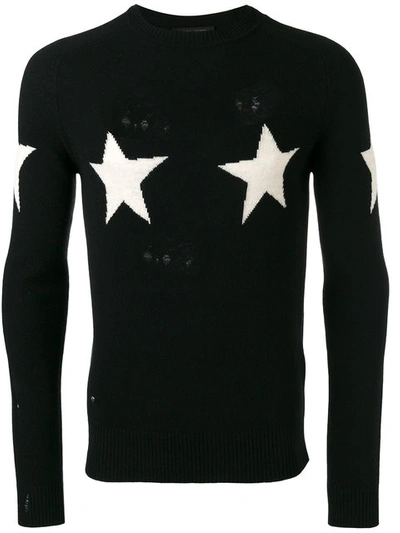 Marc Jacobs Slim-fit Distressed Star-intarsia Wool And Cashmere-blend Jumper In Black