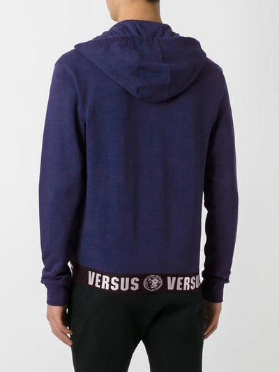 Shop Versus Logo Embroidered Zipped Hoodie In Blue