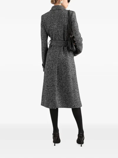 Dolce & Gabbana Herringbone-pattern Belted Single-breasted Coat In Gray