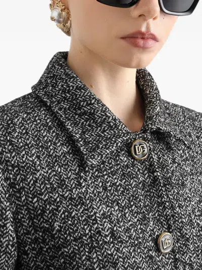 Dolce & Gabbana Herringbone-pattern Belted Single-breasted Coat In Gray