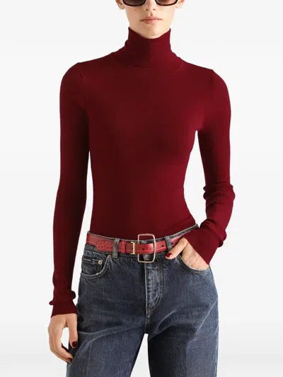 Dolce & Gabbana Ribbed Cashmere Turtleneck Pullover In Red