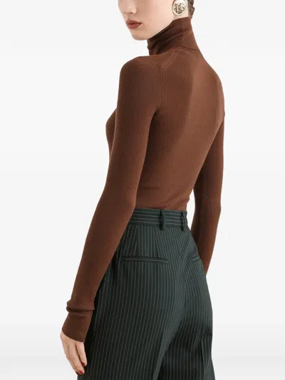 Dolce & Gabbana Ribbed Cashmere Turtleneck Pullover In Brown