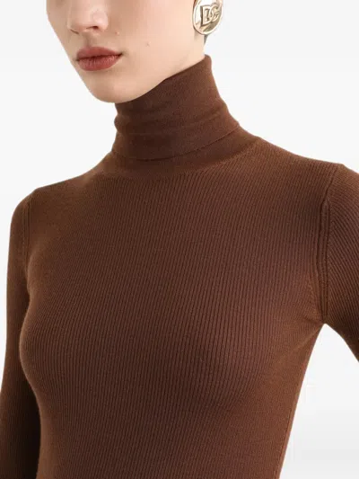 Dolce & Gabbana Ribbed Cashmere Turtleneck Pullover In Brown