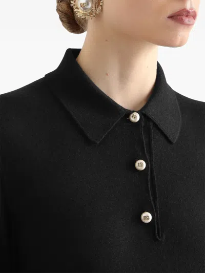 Dolce & Gabbana Verzierter Polopullover Aus Kaschmir In Black