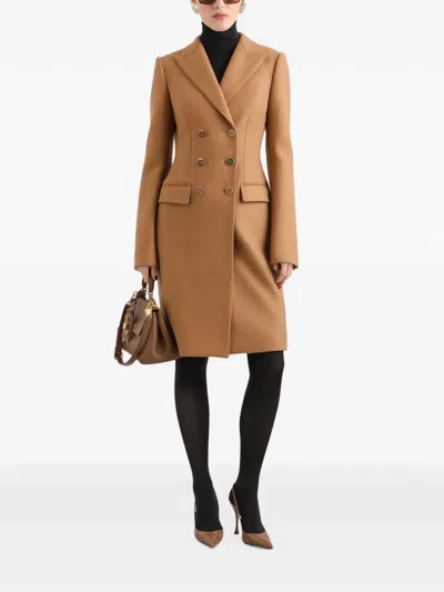 Dolce & Gabbana Dolce Double-breasted Wool Coat In Brown