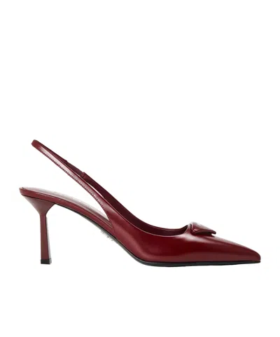 Prada Slingback Pumps In Leather With Brushed Finish In Red